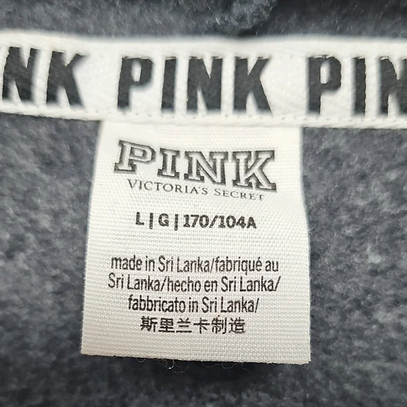 PINK Victoria's Secret Charcoal Hoodie with Striped Accents - Picture 2 of 8